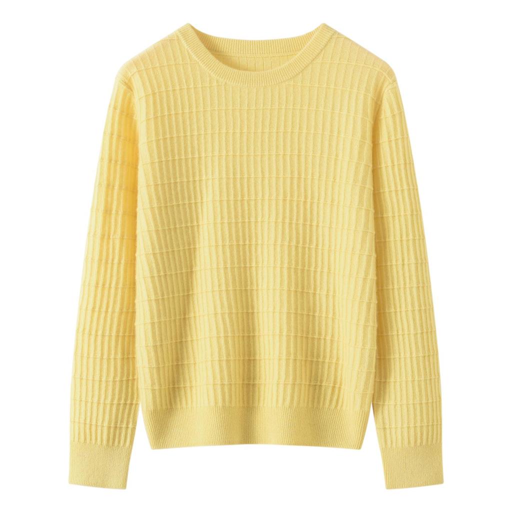 Women's Pure Cashmere Waffle Knit Round Neck Base Layer