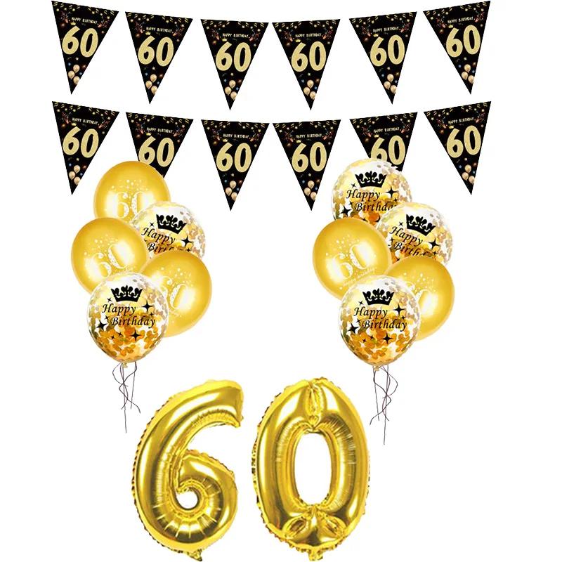30th 40th 50th 60th Birthday Decorations Number Balloons Birthday Hanging Banner Flags for Adult 30th Anniversary Supplies