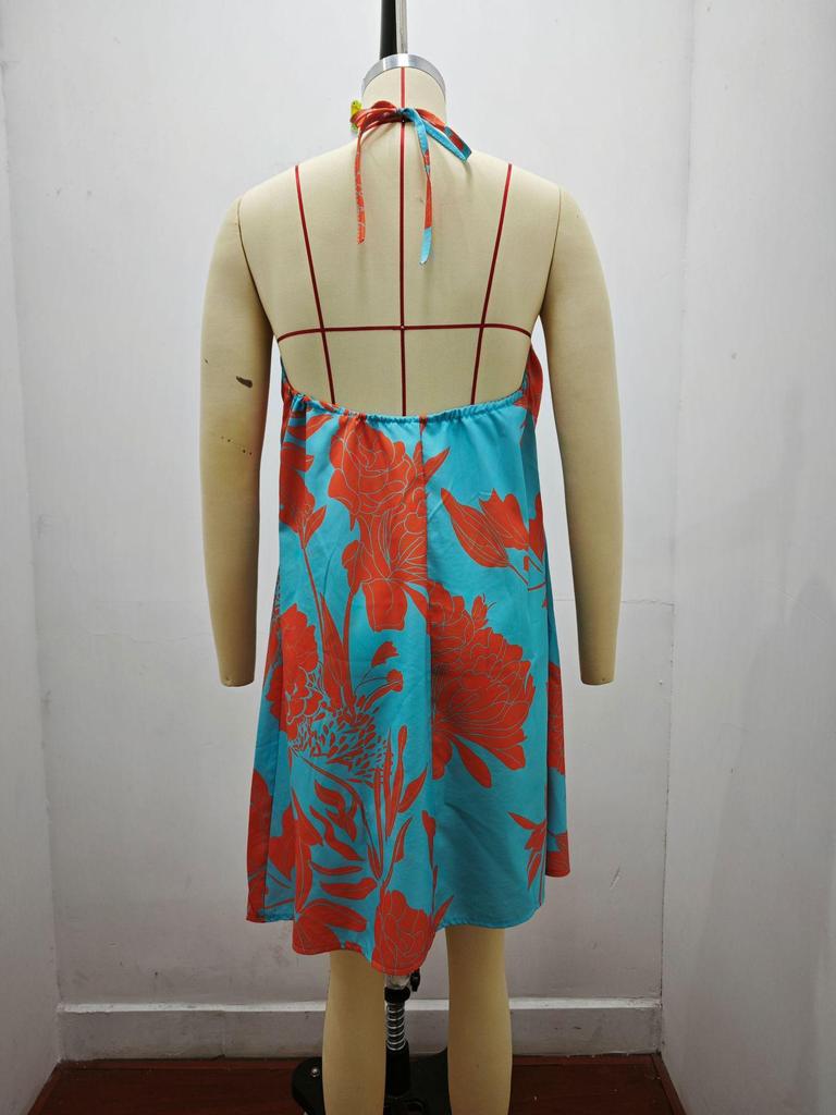 Summer Off-the-Shoulder Halter Lace-Up Loose Women's Dress