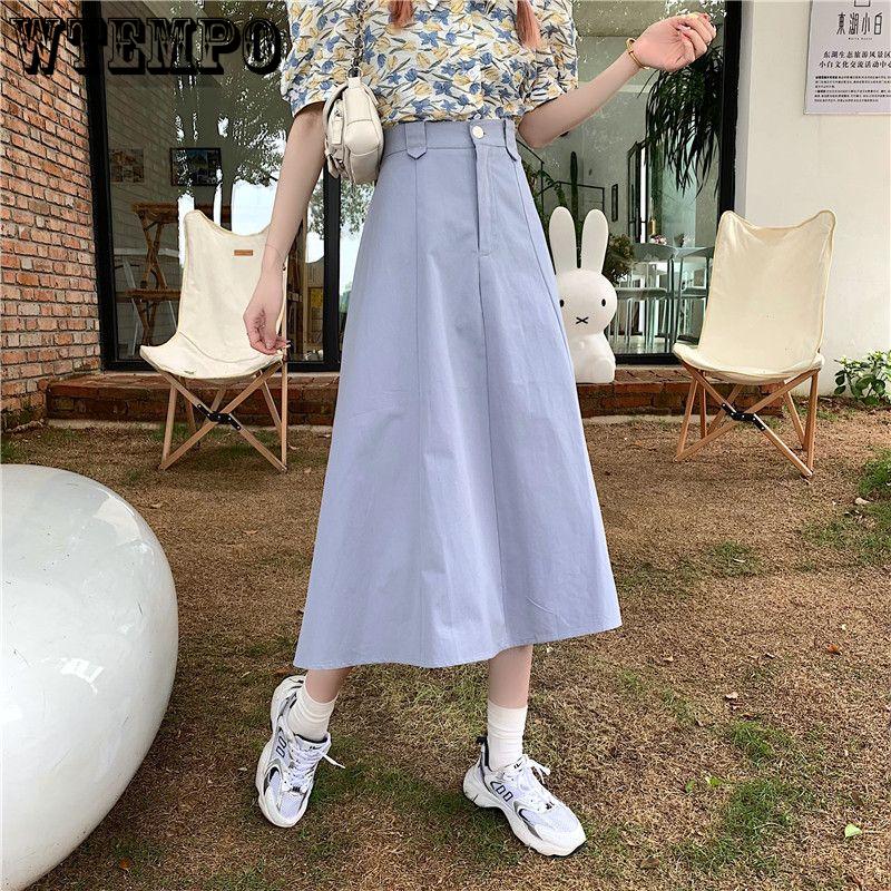 Female Simple Solid Mid-length Half-body Skirt Spring and Summer A Line High Waist Thin Design Sense Niche Elastic Waist Umbrella Skirt