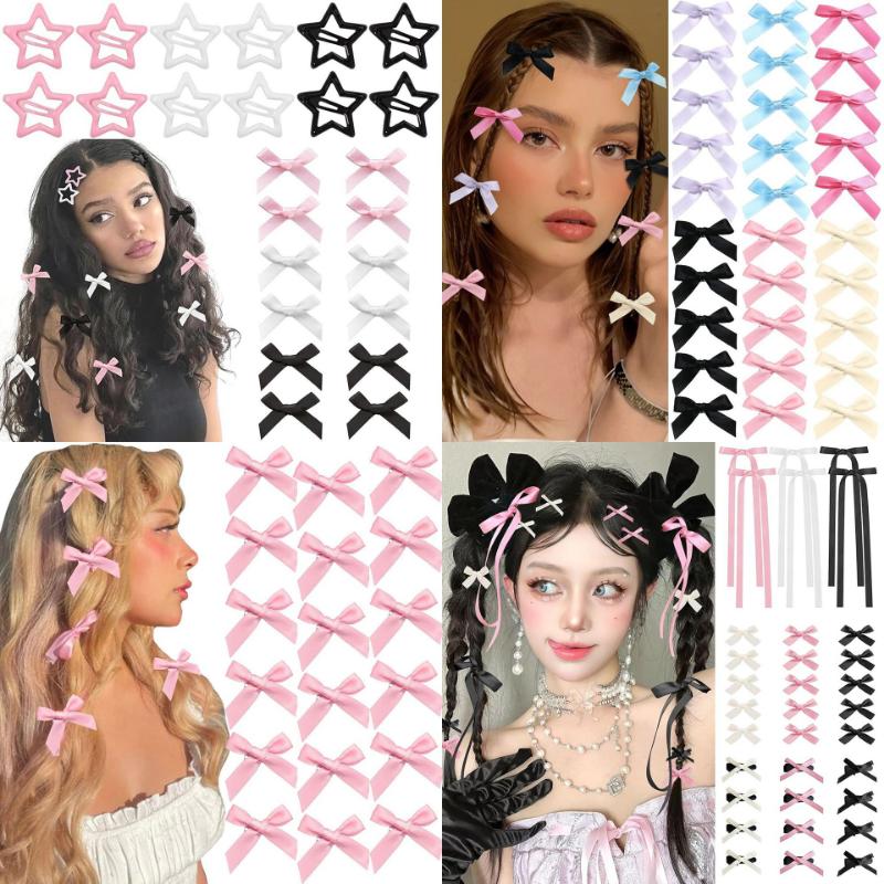 30-piece Set of Bow Hairpins Duckbill Clips Ballet Style Ribbon Small Hairpins Dopamine Sweet Braided Hair Accessories
