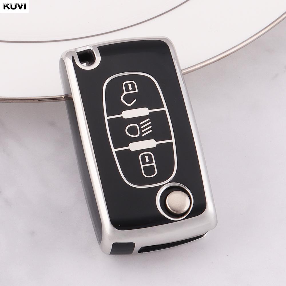 Golden Tpu Car Flip Key Case Cover For Citroen C2 C3 C4 C5 C6 Xsara Berlingo For Peugeot 207 307 308 407 607 807 Protector Fob