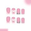 24PCS French Pink Glitters Short False Nail With Bows Design ABS Fake Nail Easy To Apply For Women Party Comfortable Wear