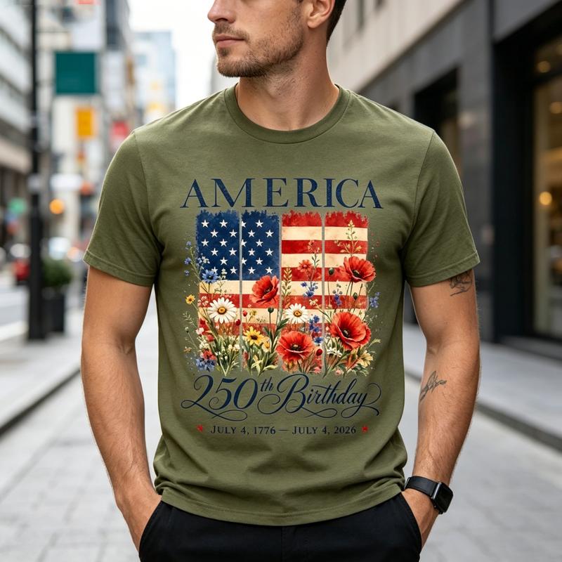 USA 250th Anniversary 17762026 T Shirt Retro American Flag Flower Graphic Tee Unisex Unisex Soft Cotton Crew Neck Short Sleeve