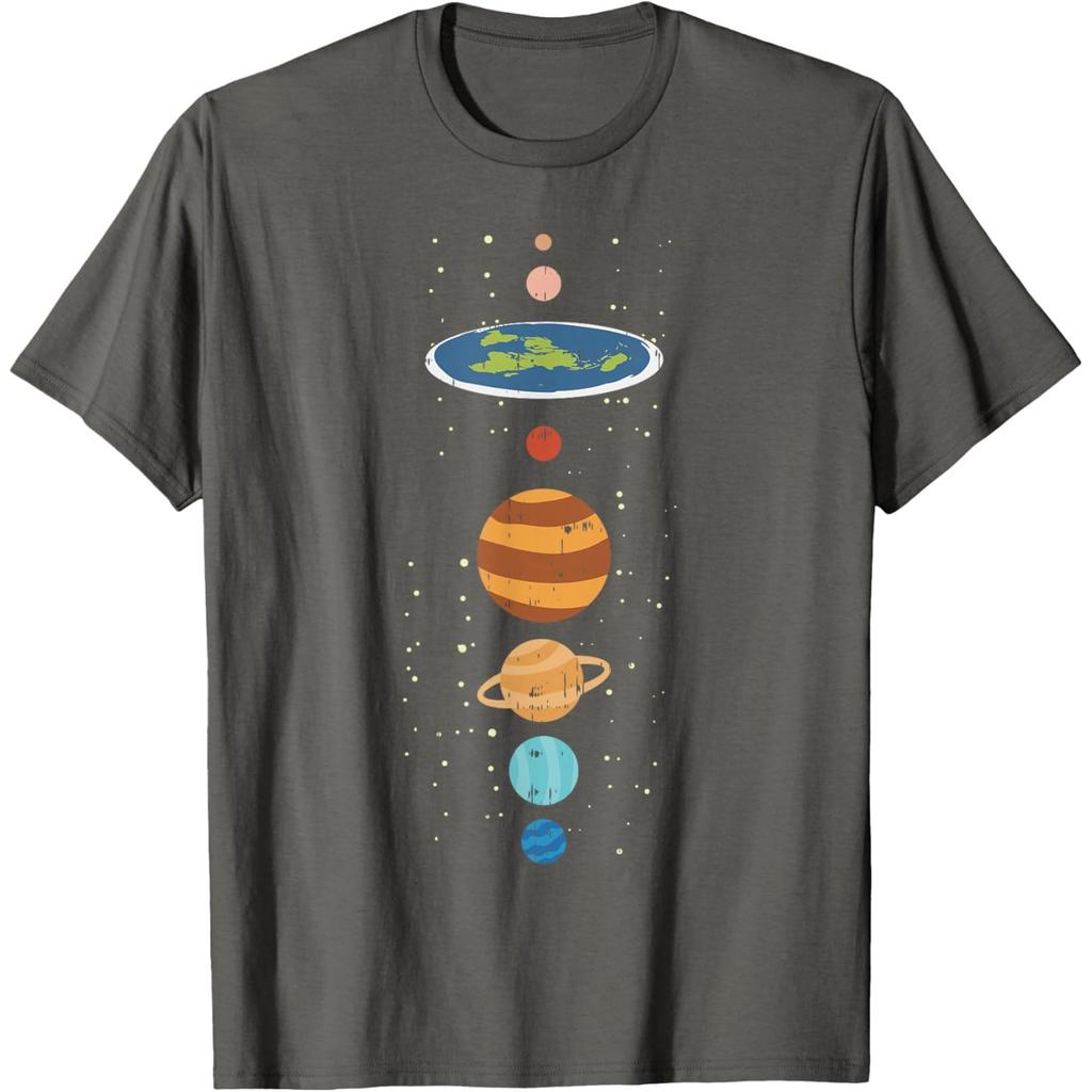 Flat Earth Planets Conspiracy Theory Funny Graphic T-Shirt Casual Cotton Tee