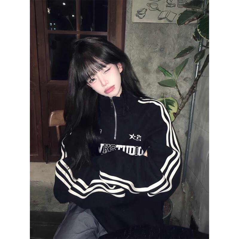 

JOEM Women s Black Half-Zip Polo Neck Sweatshirt S