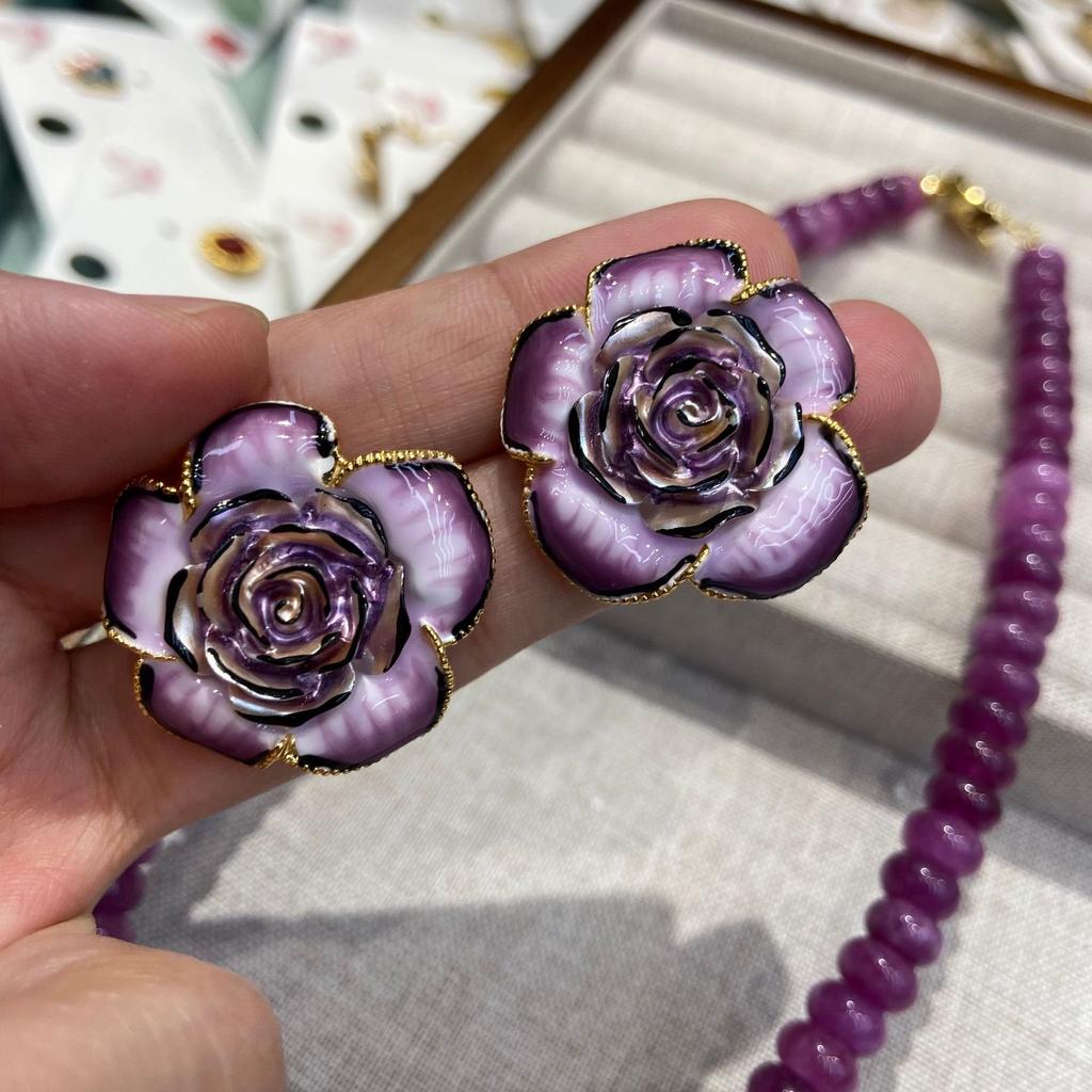 Retro Purple Contrasting Color Spring And Summer Vacation Necklace Set Love Bubble Gum Comfortable Natural Stone Beaded Item