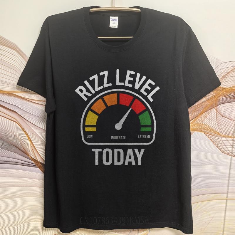 Mens Unisex Comfort Tshirt Plus Size Summer For Her T Shirt Rizz Level Gauge Today Short Sleeve Travel O Neck Tee Shirt