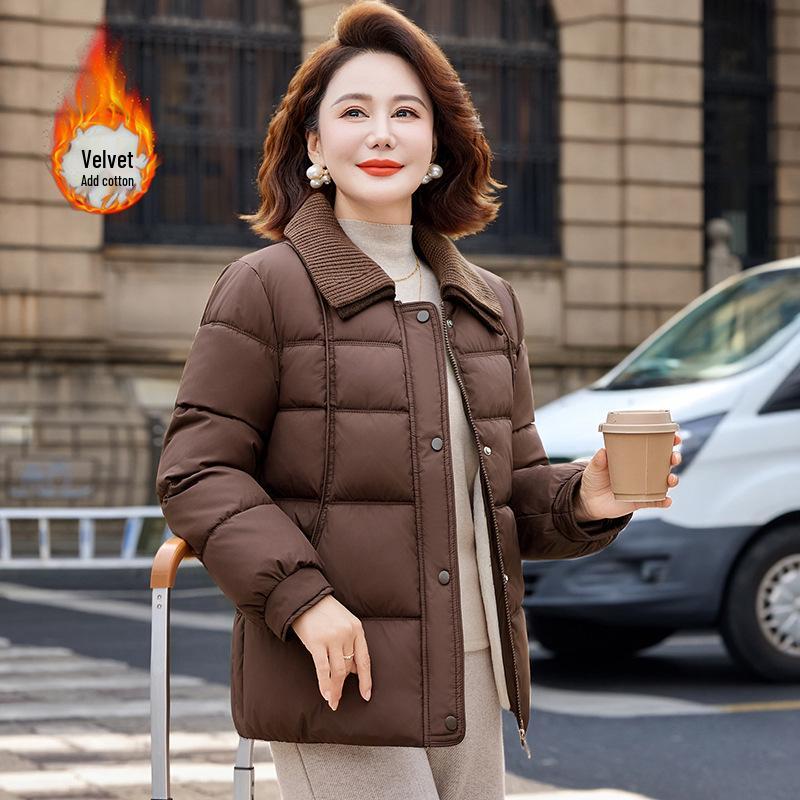 Mom's 2025 Winter Lapel Cotton Jacket - Stylish Padded Short Jacket for Middle-aged and Elderly Women
