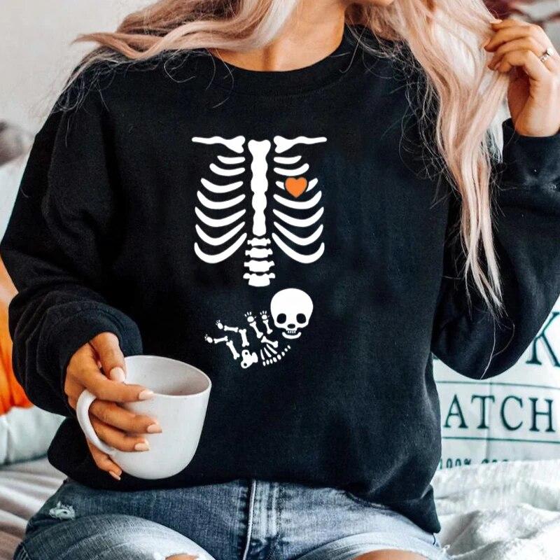 

Толстовка для беременных со скелетом на Хэллоуин, женский пуловер, забавная толстовка с рисунком, осень, толстовки с круглым вырезом, уличная одежда унисекс L