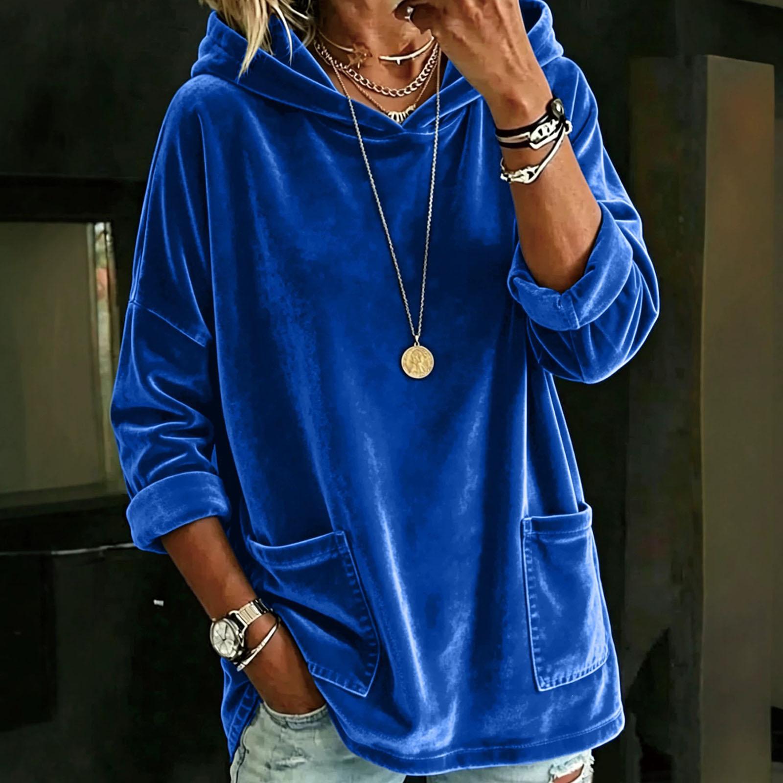 Women s Casual Loose Fit Hoodie Color Long Sleeve Pullover XXL