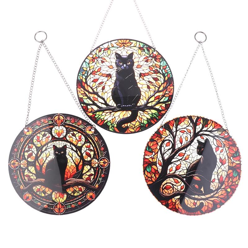 Moonlight Black Cat Pattern Dyed Window Hanging Decoration/Light Catching Cat Shadow Window Decoration/Sun Cat Small Curtain Exc