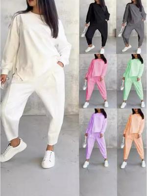 2024 Autumn/Winter Women's Casual Loose Fit Crew Neck Irregular Sweatshirt Set