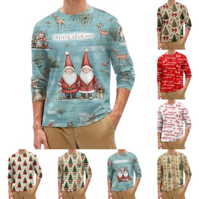 Men's Fashion Printed Round Neck Long Sleeve Bottoming Shirt Top