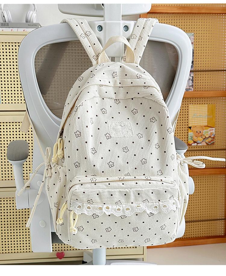 Schoolbag Korean version girl backpack polka dot lace large capacity backpack women's middle school student schoolbag leisure bag
