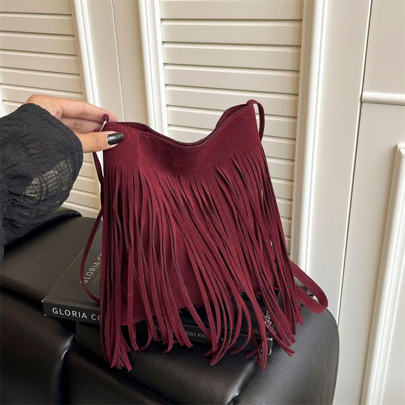 New Boho Style Fringe Crossbody Bag Vintage Suede Shoulder Bag Women's Large Capacity Casual Fringe Postman Shoulder Bag