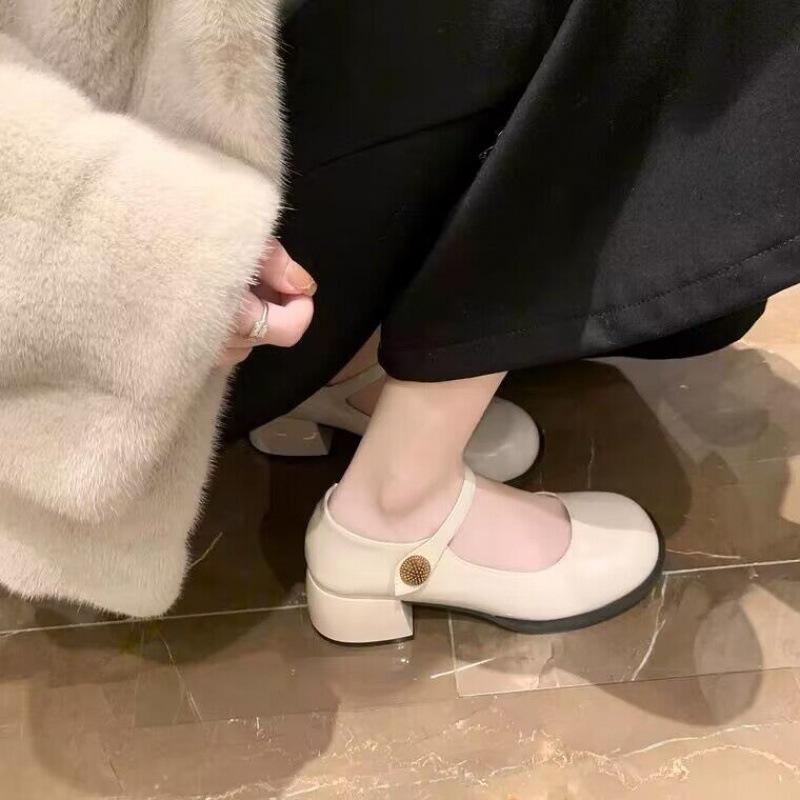 

Grape mom studiee retro simple round head one-word high heels thick heel jk shoes Mary Jane shoes women s spring and autumn 40