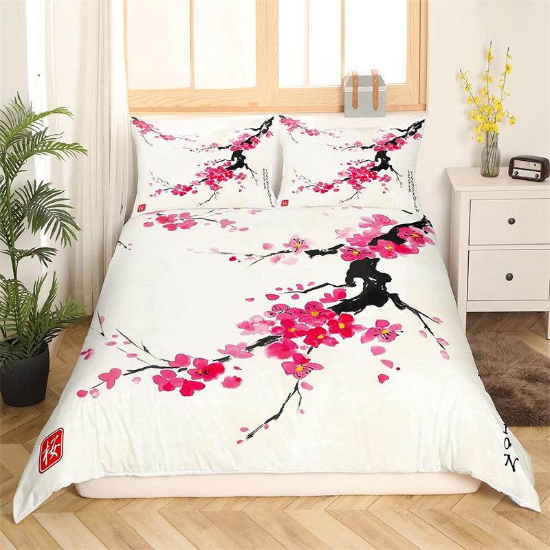 Povlečení s třešňovým květem Květina Větev Povlak na přikrývku Japonský styl Botanická krajina Malby Povlak na přikrývku Dekor do ložnice
