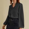 Women's Ruffle Edge Color V-Neck Fashionable Casual Long Sleeved T-Shirt Shirt Top