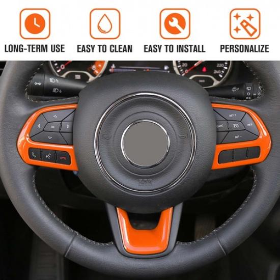 3x Steering Wheel Cover Trim for Jeep Renegade 2015+ Compass 2017+ Accessories