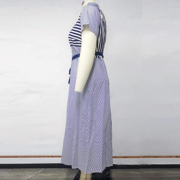 Plus Size Women Summer Striped Short Sleeve Tie Shirt Dress XL 2XL 3XL 4XL