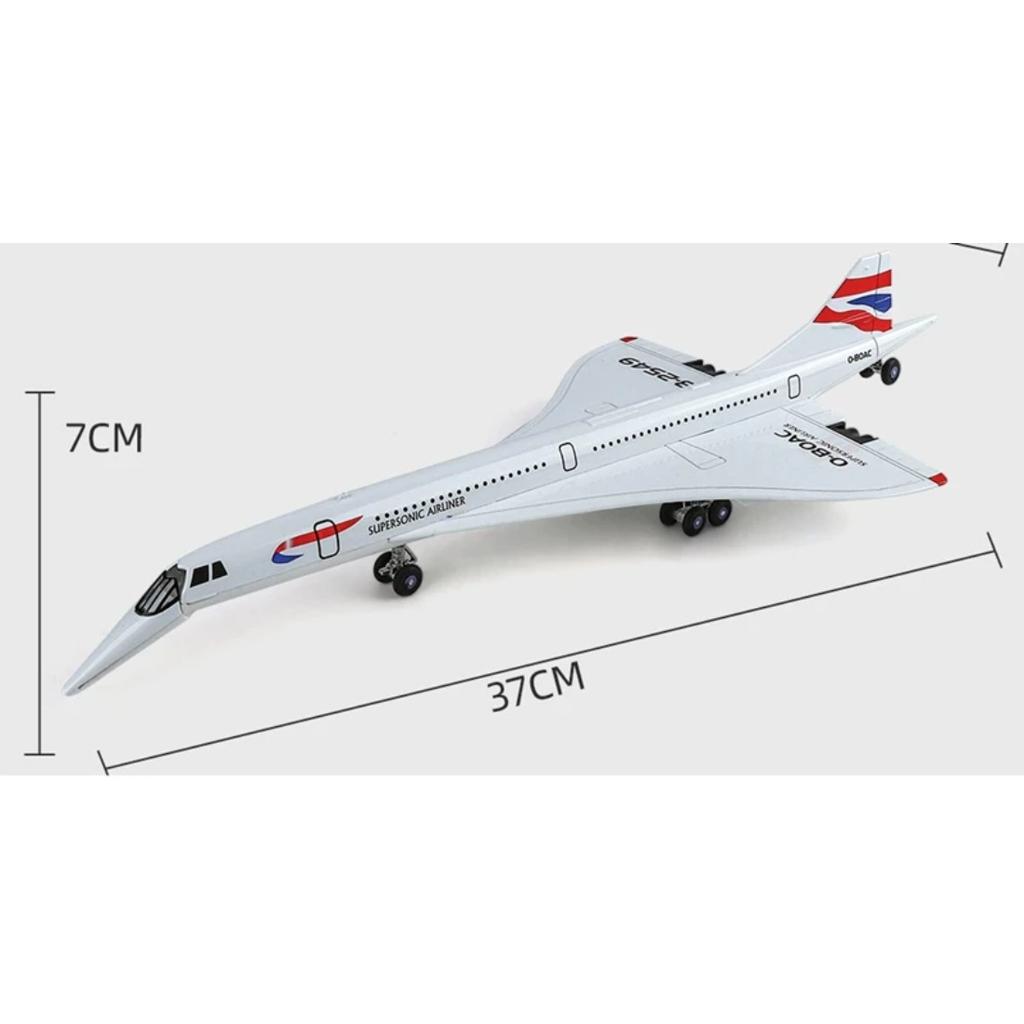 1/168 Alloy Concorde Supersonic Medium Range Airplane Model Metal Civil Passenger Transport Aircraft Model Sound Light Kids Gift