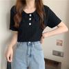 Çiçek Kısa Kollu Örgü Gömlek Pileli Yaz Bebek Yakalı Kısa Beyaz Üstler Kadın Günlük Yaz Temel Konfor ve Stil Slim Fit Kazaklar Tişörtler