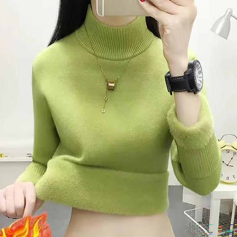 Женский зимний свитер большого размера из утолщенного бархата с полуводолазкой нижняя часть рубашки теплый тонкий вязаный свитер внутри однотонных топов 3XL 2579₽