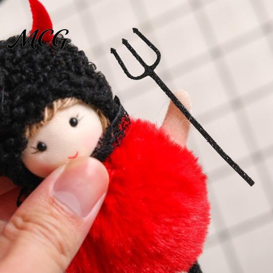 Halloween Plush Witch Doll Hanging with Lanyard, Cute Furry Pom Door Decor Ball Ornament for Doors Windows Trees Party Lace Details