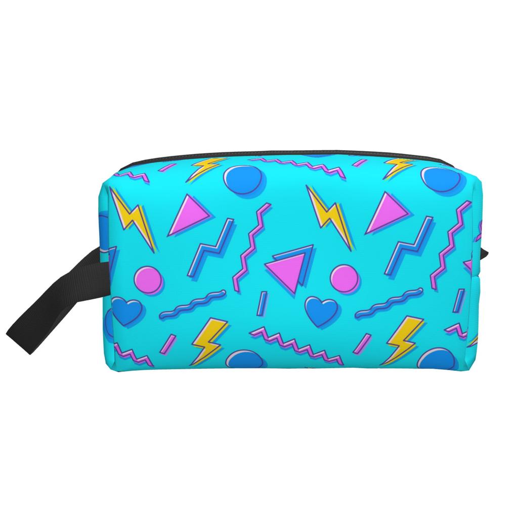 Retro 80er 90er Ikonen Geometrischer Druck Make-up Tasche Reise Kosmetiktasche Tragbare Kulturtasche Organizer Beutel mit Reißverschluss und Griff