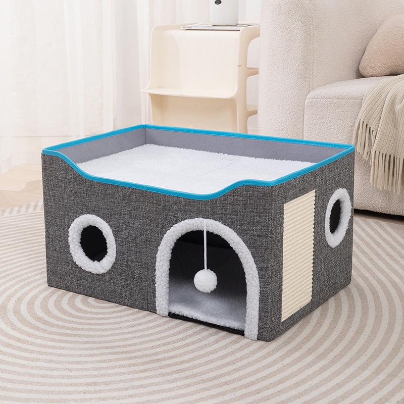 Double-Layer All-Season Enclosed Cat Bed - Warm Winter Sleeping House