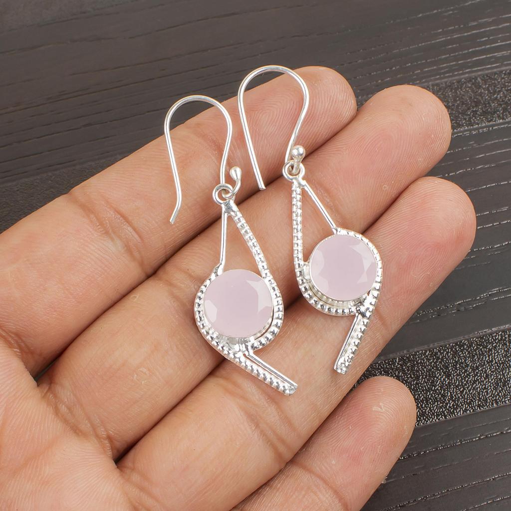 Lovely Rose Chalcedony Gemstone Jewelry, 925 Solid Sterling Silver Earrings, Handmade Intuition Jewelry Gift For Her