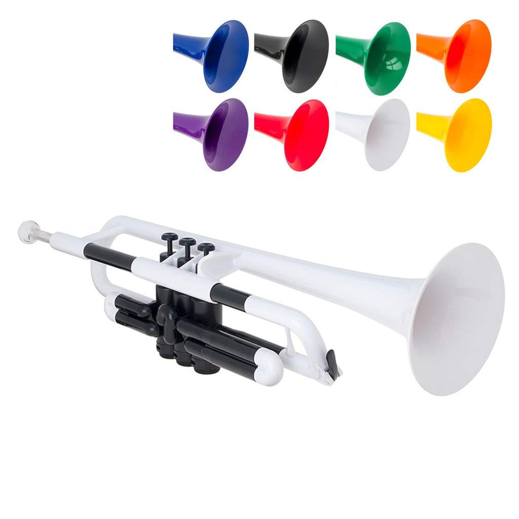 PInstruments műanyag fúvós hangszer trombita pTrompet Bb hang könnyű, rendkívül tartós ABS Biocoat antibakteriális PTRUMPET1W fehér táska és