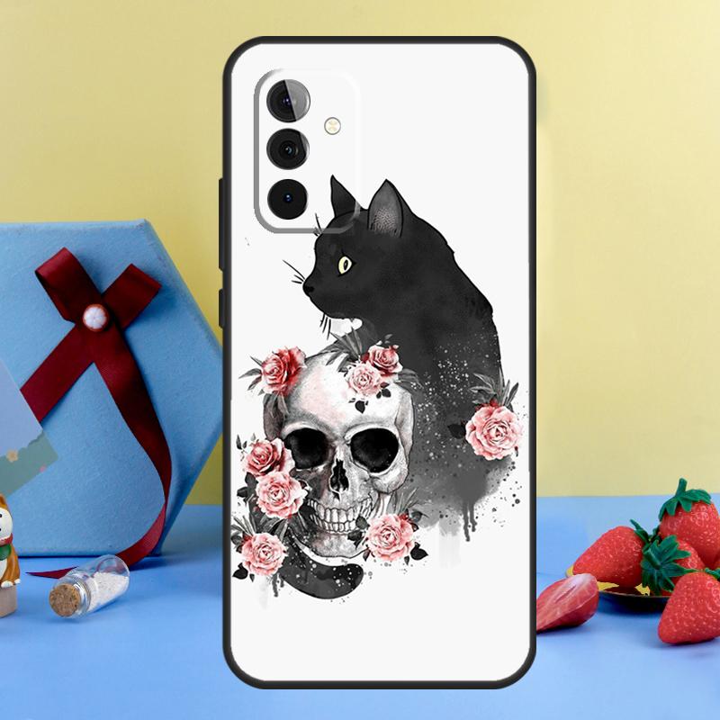 Black Cat Skull Goth Witch Case For Samsung Galaxy A13 A23 A33 A53 A73 A14 A24 A34 A54 A72 A52 A32 A12 A51 A71 A15 A25
