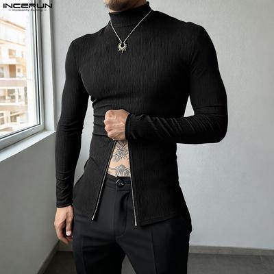 Spring Men Turtleneck Long Sleeve Fitted Pullover Tops Undershirts