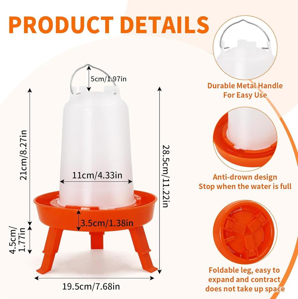 Chicken Feeder and Waterer Combo Kit Adjustable Leg Base Poultry Water Feeding Bucket Dispenser For Chick Duck Bidrs Farm Supply
