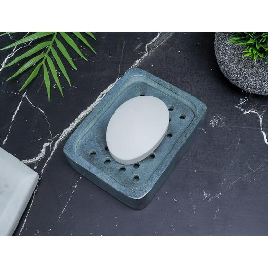 Crocon Grey Marble Soap Tray for Kitchen & Bathroom – Handmade Stylish Soap Dish with Small Hole Design (Size: 4.3x3.5 Inches)