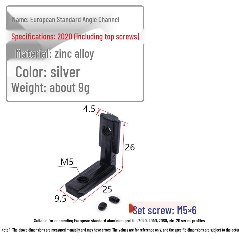 European Aluminum Profile Accessories: Silver Internal Corner & Black Right Angle Connector