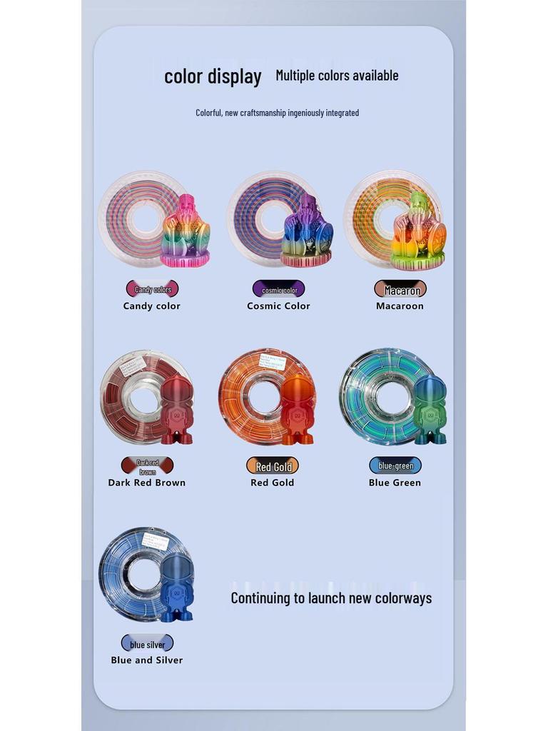 Silk PLA Rainbow Gradient 3D Printer Filament, 1kg Spool, 1.75mm