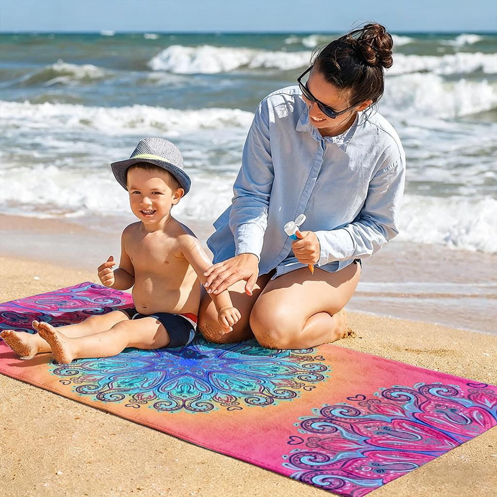 1PC Mandala Pattern Beach Towel for Abuela Abuelo Mama Papa Festival Day Birthday Quick-Dry Towel For Bath Yoga Tourism Swimming