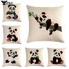 Lovely Cartoon Panda Print Linen Pillowcase Square Pillowcase Home Sofa Decoration Cushion Cover 45*45Cm
