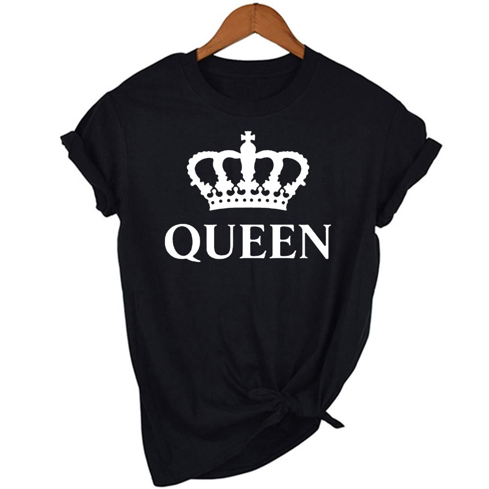 King Queen Letter Crown Printed Black White T Shirts Summer Casual O Neck Short Sleeve Tees