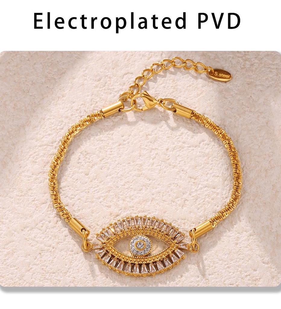 Devil's Eye Zircon Jewelry Set: Micro-Paved Titanium Steel Necklace, Bracelet & Earrings