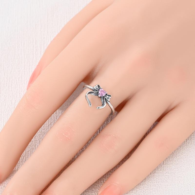 925 Silver Butterfly Knot Pink Heart Zircon Jewelry Set Pendant Ring Fine Birthday Gift For Girls