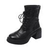 Temperament high-heeled thick-soled versatile Martin boots women's classic high-end lace-up small elastic short boots thin boots