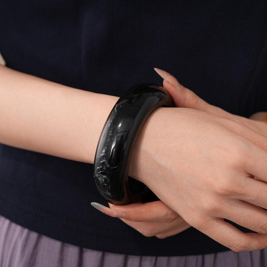 Retro Resin Geometric Round Brown Coffee Smudge Chunky Bangles for Women Girl Acrylic Wide Cuff Bracelet 2025 New Jewelry