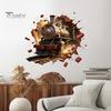 Decorative Stickers for Study Room 3D Retro Train Wall Sticker, Break Through Decal, Peel and Stick Art Waterproof PVC Mural Kids Bedroom Living