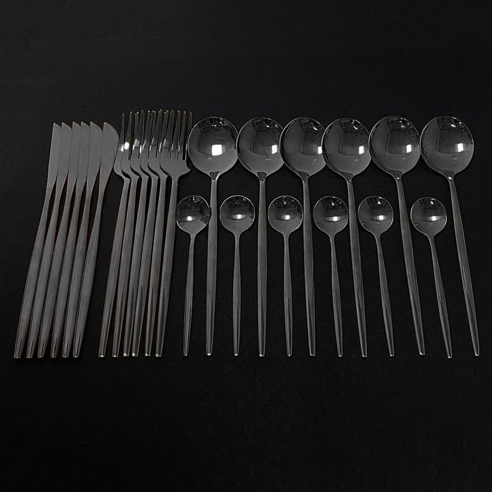 24Pcs White Gold Cutlery Set Kitchen Tableware Set Stainless Steel Dinnerware Set Knife Fork Spoon Dinner Set Dishwasher Safe