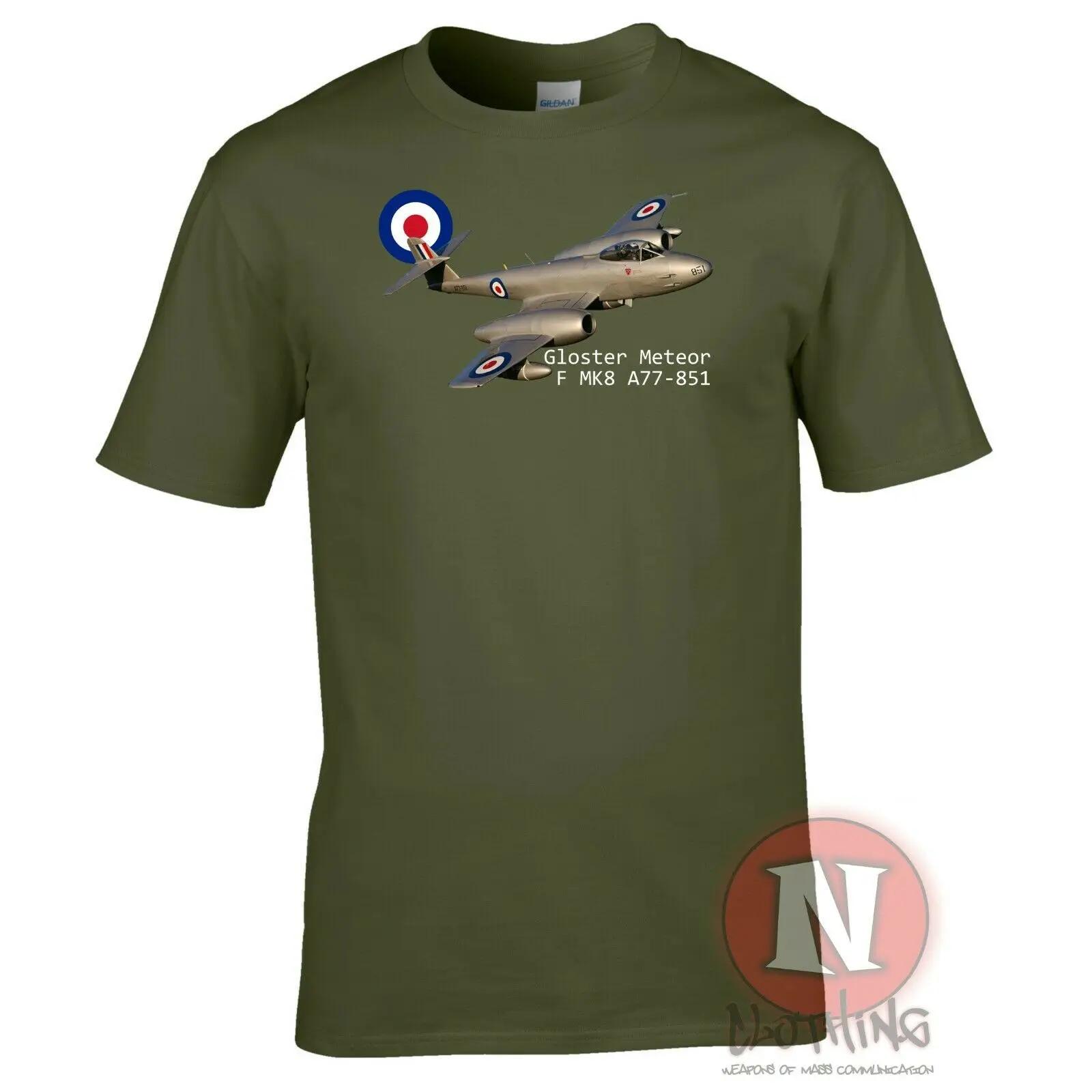 

WWII British RAF Gloster Meteor Jet Fighter Aircraft T Shirt. New 100% Cotton Short Sleeve O-Neck T-shirt Casual Mens Top 4XL