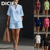 DICFY Completi Pantalone Casual Estivi Primaverili a Manica Corta con Scollo a V da Donna